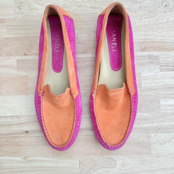 Vaneli Shoes - 90s / Y2K Orange and pink suede loafer Size 8 Narrow